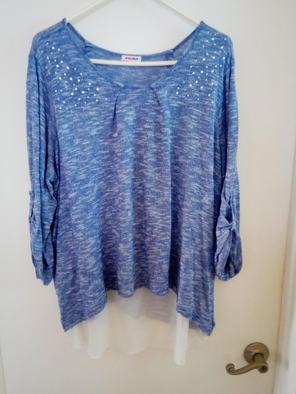 BONGO PLUS Blue Heathered Long-Sleeve Top with Stud Accents